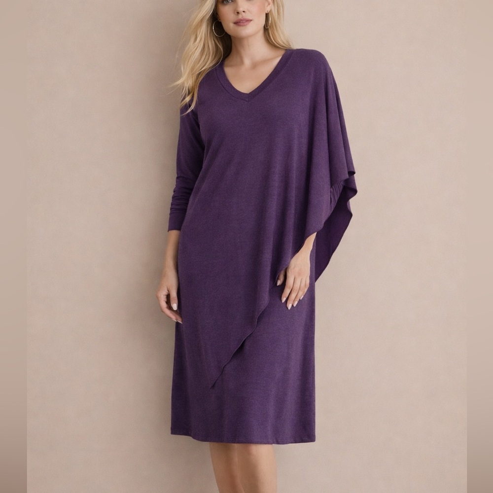 Soft Surroundings Knit Marla Dress Size Large Tall Lagenlook Drapey Purple Long